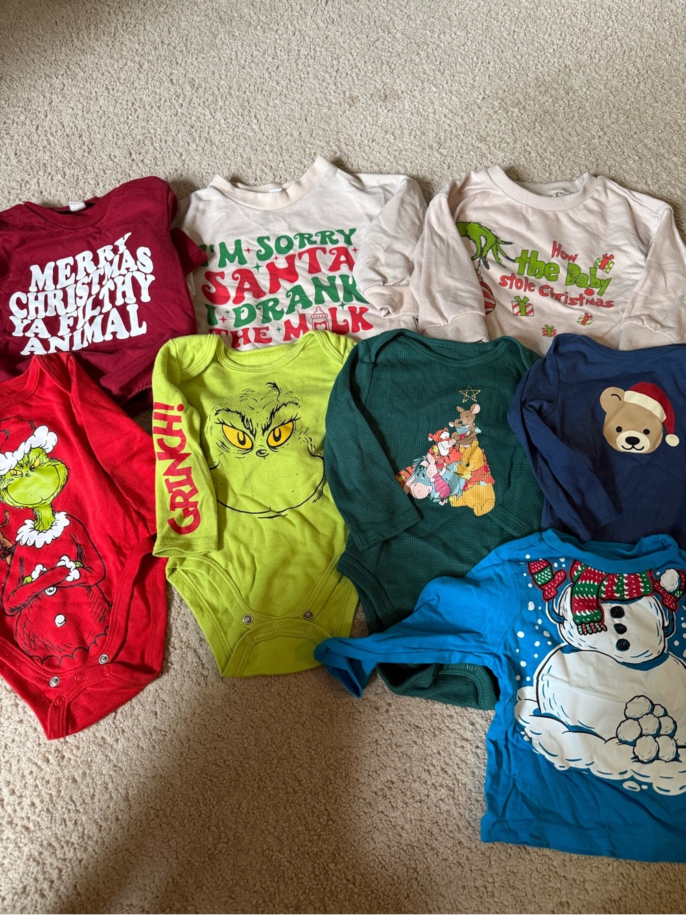 Christmas Baby Holiday Lot - Grinch, Snowman, Pooh Bear & More size 6-9